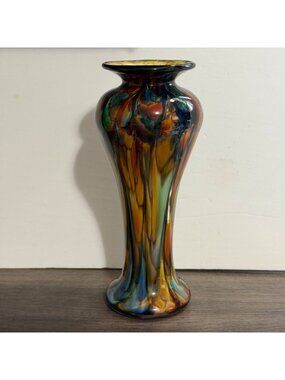 The Glass Forge ET Rainbow DD Slender 10" Art Glass Vase Handblown Signed 2015